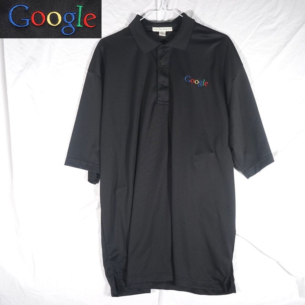 Google Polo Employee Shirt Old Logo Vintage Embroidered Black Mens XL